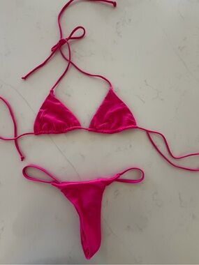 ARK Hot Pink Micro String Bikini Set Neon Pink Triangle Swimwear Size XS/S